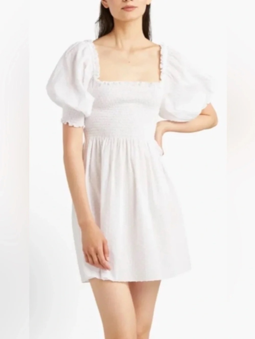 Hill House Home Athena Nap Dress in White Swiss Dot Mini Size Small